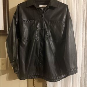 Celebrity Pink Black Faux Leather Shirt